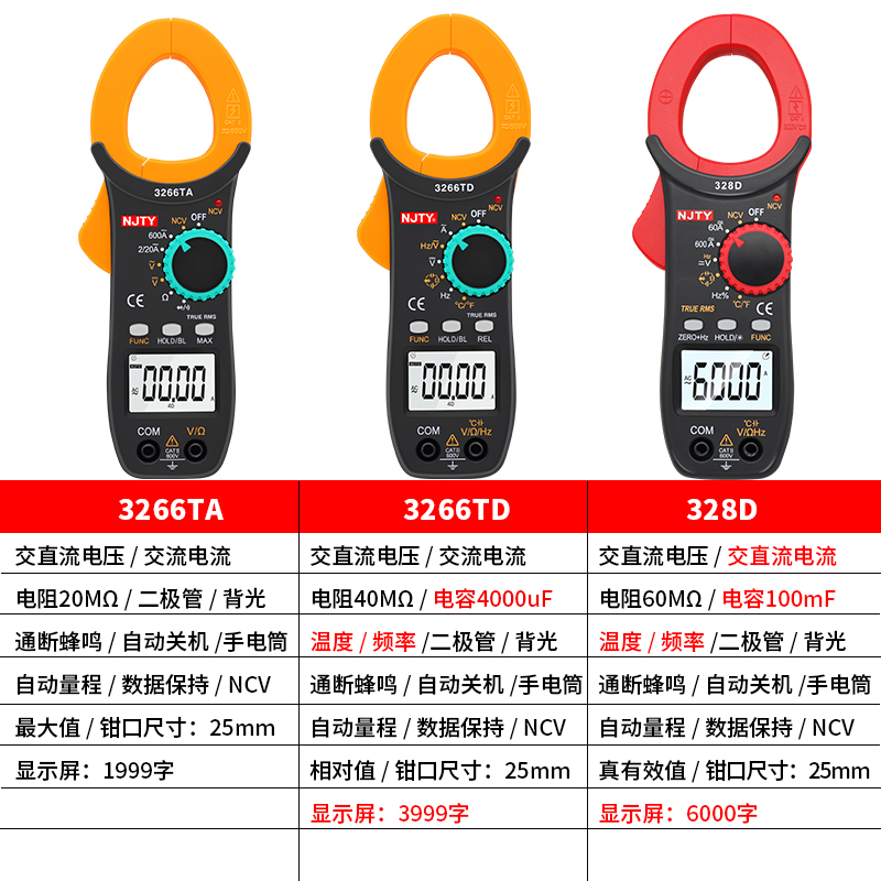 南京天宇3266TD数字钳形表高精度万用表钳形电流表温度电容钳表-图0