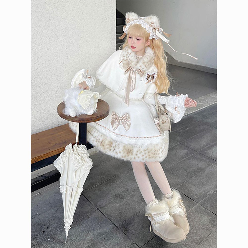 甜美可爱冬季新款日系留洋大小姐lolita斗篷重工公主连衣裙三件套 - 图0