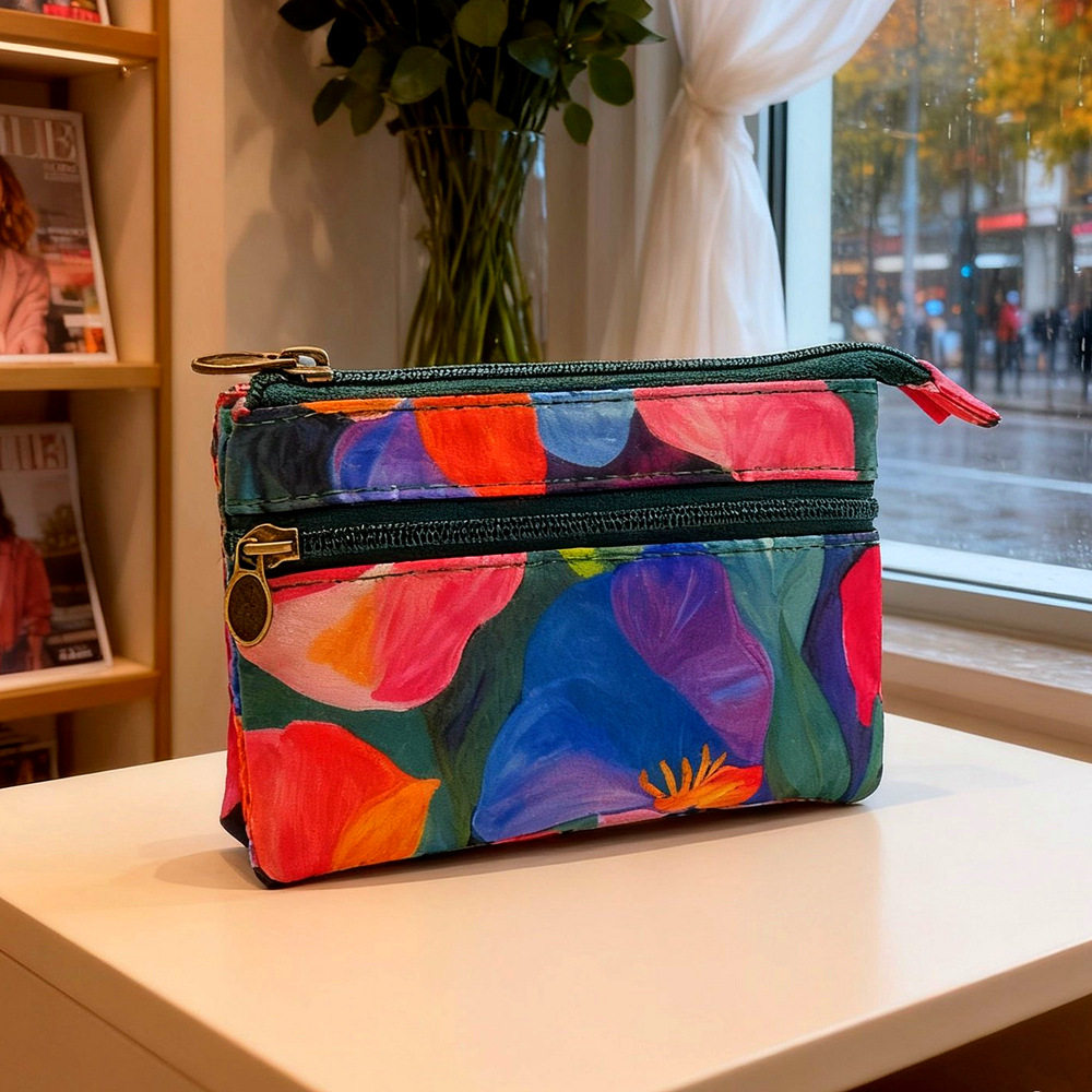 清新田园风油画风双拉4层棉布零钱包女生硬币袋银子袋证件包卡包,淘宝优惠券,粉丝福利购,淘宝优惠卷