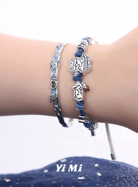 高级感蓝色卡通冲浪猫猫手镯个性