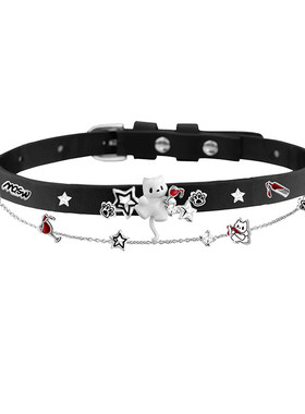 甜酷个性辣妹酒鬼猫项链时尚皮革