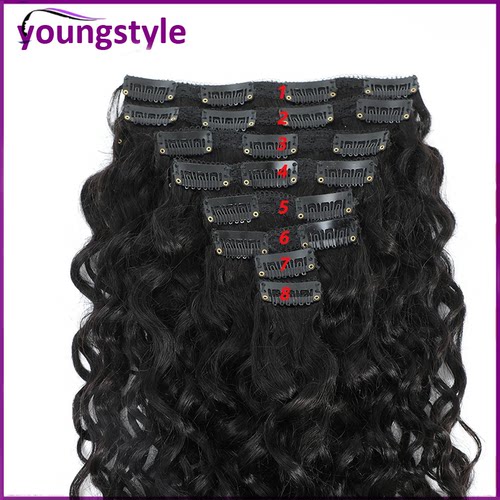 Peruvian Water Wave Clip in human hair extensions120g卡子发 - 图2