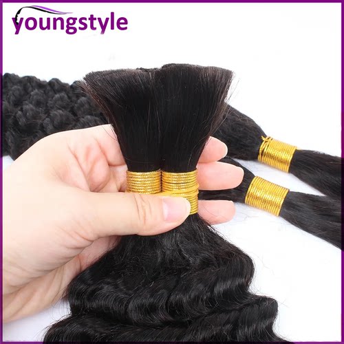Deep wave no weft human hair extensions bulk for braiding - 图1