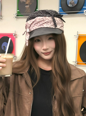 SLN 韩版复古碎花拼色蝴蝶结平顶鸭舌帽女小众显脸小遮阳前进帽