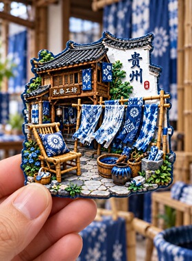 贵州扎染树脂浮雕磁吸冰箱贴文创旅游纪念品小礼品伴手礼装饰品