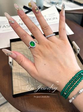 绿玉髓阳绿蛋面纯银戒指