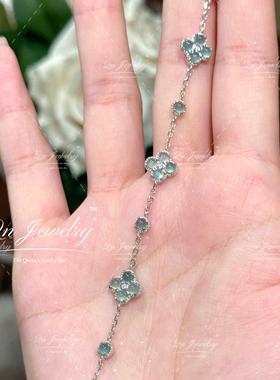 Qn Jewelry/晴底翡翠四叶草手链 天然a货翡翠s925纯银手链A88