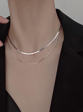 s925纯银双层项链女小众设计感锁骨链2025年新款潮2025ins饰品