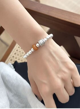 足银999纯银手链护身符手串高级感古法银手串转运珠手链饰品礼物