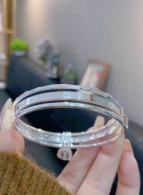 足银手镯9999纯银手镯闭口女三环圈吊牌配件福平安如意国风饰品