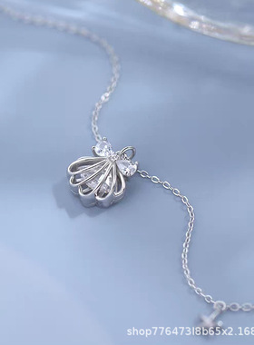999纯银一贝子蝴蝶结项链女梦幻少女公主心高级感锁骨链轻奢吊坠