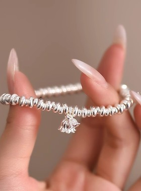 【碎银几两】足银9999纯银铃兰花手链女小众国风碎银几两银珠手串