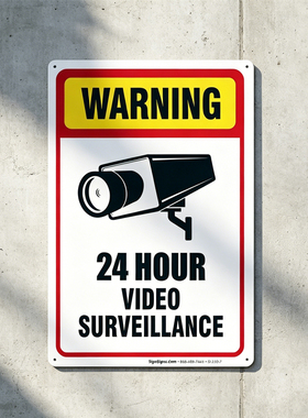 美式复古铁皮画挂件Warning Metal Sign监控警告标志墙壁墙面装饰