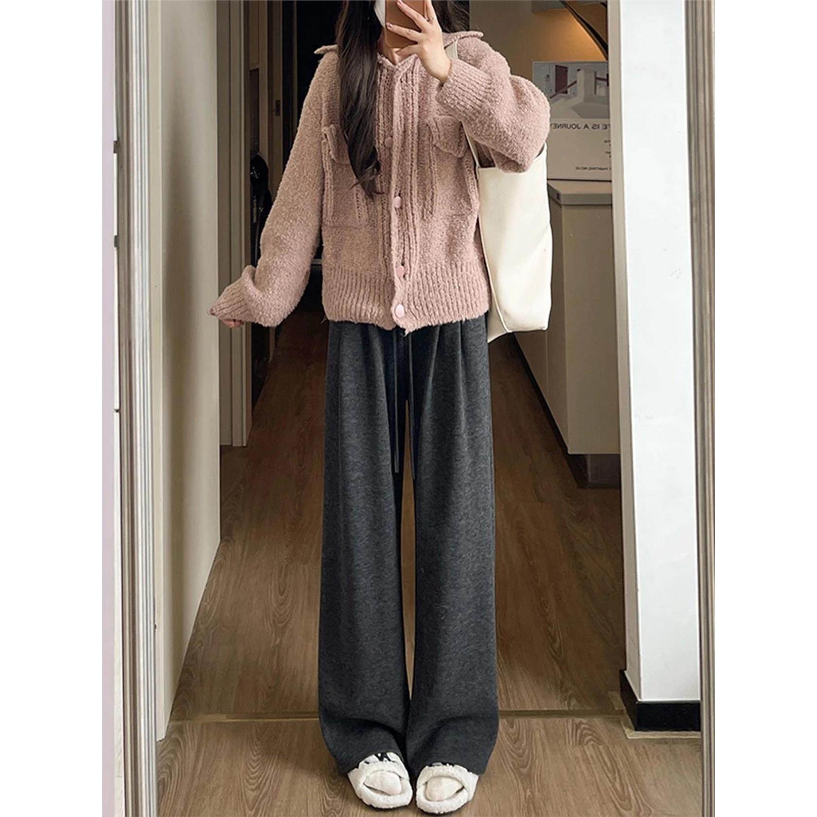 浅色糯米休闲裤女秋冬加绒胖妹妹mm高腰宽松显瘦梨型身材阔腿裤子,淘宝优惠券,粉丝福利购,淘宝优惠卷