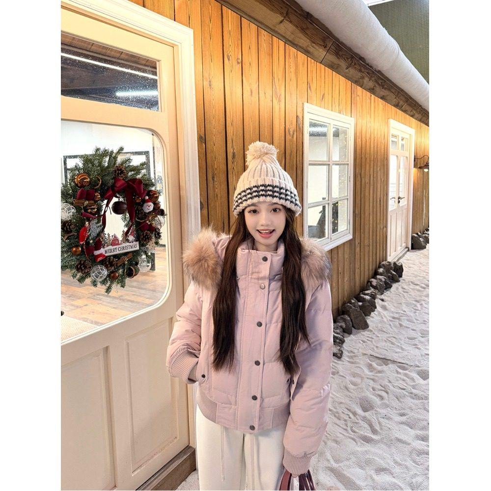 粉色大毛领连帽棉服棉袄外套女冬季小个子短款加绒加厚面包服棉衣,淘宝优惠券,粉丝福利购,淘宝优惠卷