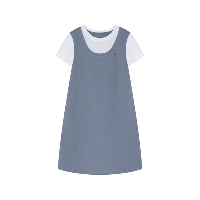 Mo Hanyimei's age-reducing casual round neck fake two-piece skirt