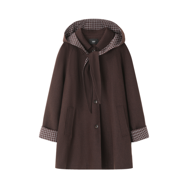 沫晗依美复古摩登风衣2025冬季含羊毛复古文艺氛围脱卸领巾帽外套,淘宝优惠券,粉丝福利购,淘宝优惠卷