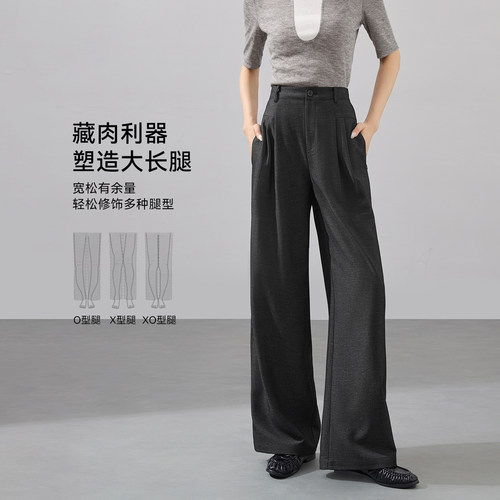 沫晗依美仿牛仔阔腿裤2026春季新款柔软舒适高腰宽松直筒休闲裤女 - 图1