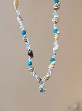 韩系爆款贝壳串珠项链女ins潮海边度假海螺锁骨链网红同款颈链