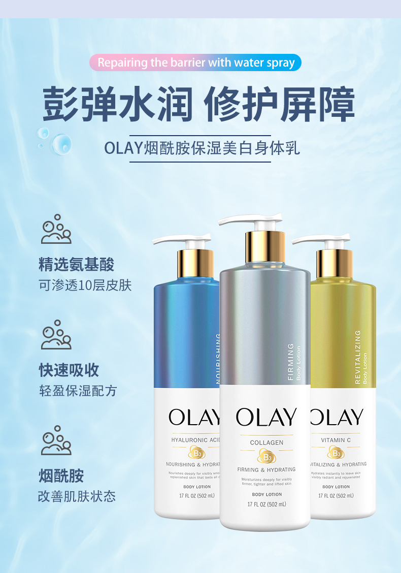 美版现货！Olay滋养保湿烟酰胺美白身体乳润肤露 502ml & 177ml