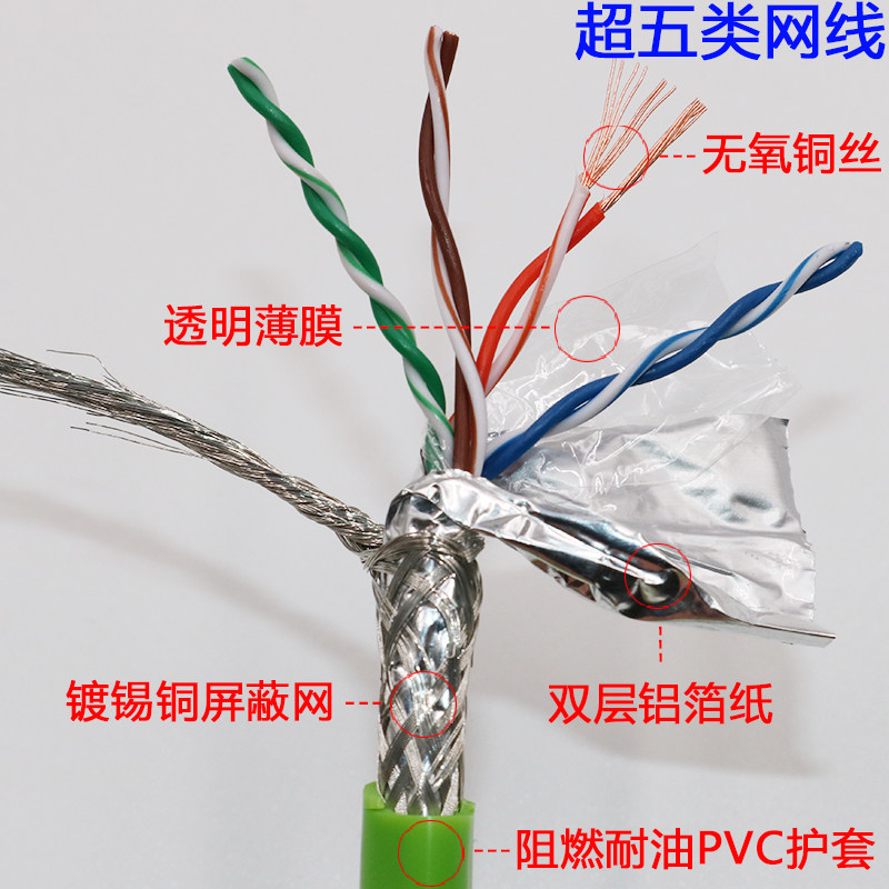 高柔性工业以太网线双屏蔽SFTP 5E超五类六类CAT6七类拖链网线_虎窝淘
