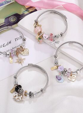 钢钛串珠不锈钢手串手镯皇冠小马