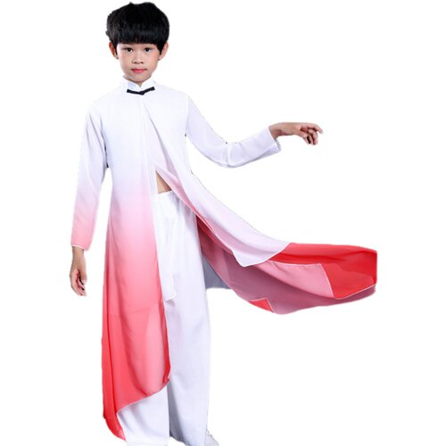 男女儿童古典演出服飘逸中国风太极舞蹈服水墨舞剑少年强扇子舞服 - 图3