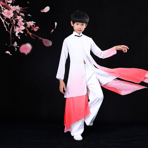 男女儿童古典演出服飘逸中国风太极舞蹈服水墨舞剑少年强扇子舞服 - 图2