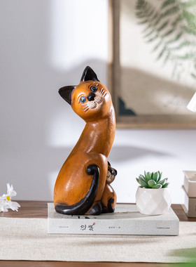 歪头猫咪装饰品摆件小众玄关客厅