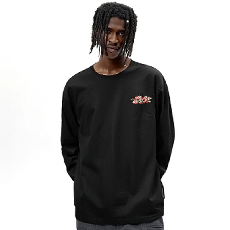 STA祥云线条龙纯棉长袖T恤男女重磅休闲潮牌宽松打底衫320克春秋 - 图2