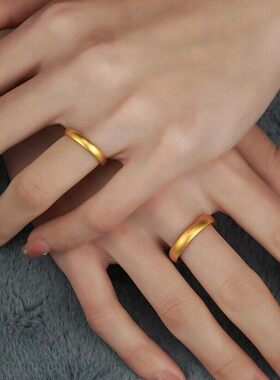 官方正品｜黄金泥鳅背情侣对戒古法素圈戒指男款金包银送女友礼物