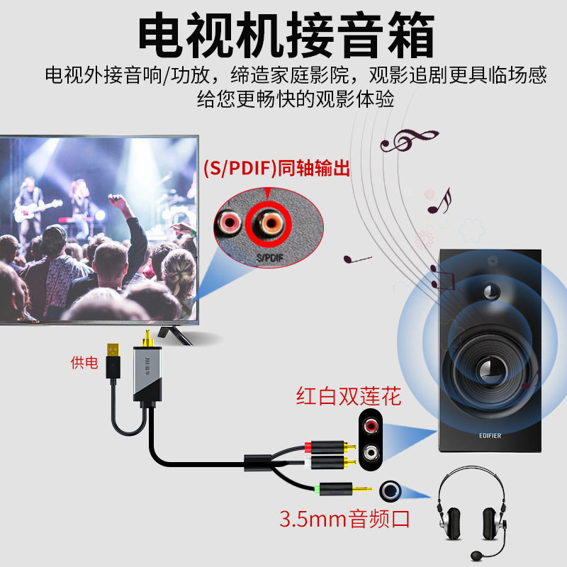 电视同轴SPIDF光纤连接音响功放转换器 适用于小米海信夏普乐视