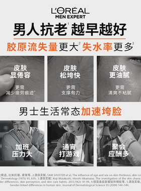 欧莱雅男士青春肌源抗老乳液紧致抗皱淡纹补水保湿修护舒缓控油