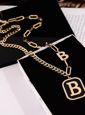 欧韩B字母项链女钛钢长款毛衣链
