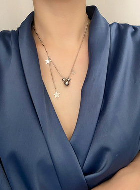 钛钢不掉色锁骨链星星老鼠项链