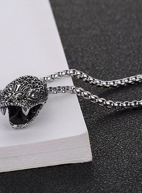 复古蛇头钛钢项链男潮简约