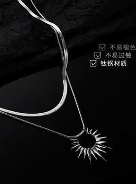 双层叠戴太阳蛇骨链项链不掉色
