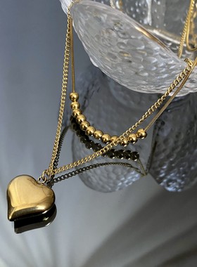 爱心双层项链钛钢不掉色