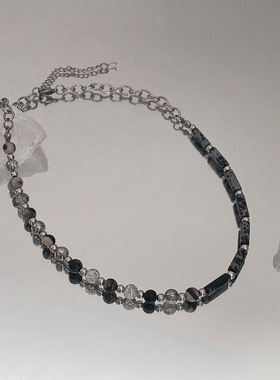 黑白天然石串珠拼接项链女