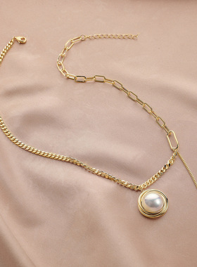 大珍珠吊坠简约气质毛衣链项链女