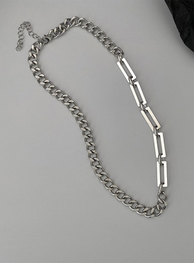 古巴拼接钛钢粗项链女