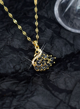 天鹅项链钛钢锁骨链微镶锆石吊坠