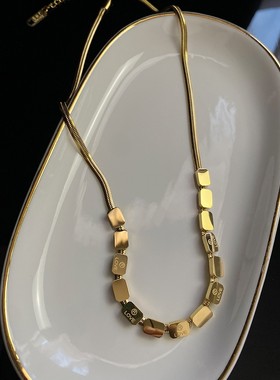 钛钢不掉色项链女欧美风方块