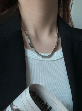 小众中性银色方块甜酷项链