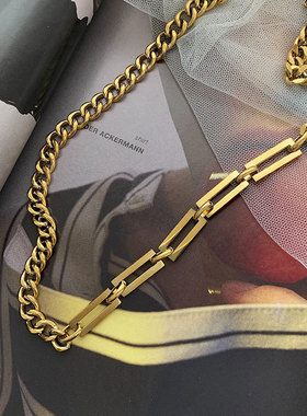 钛钢古巴项链嘻哈粗链条锁骨链