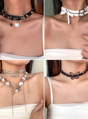 甜酷辣妹风皮质项圈choker