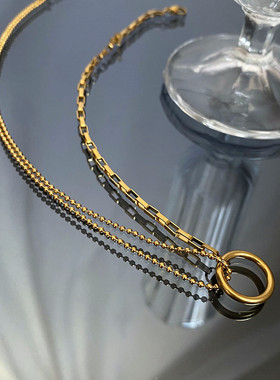 百搭金钛钢几何项链项链女