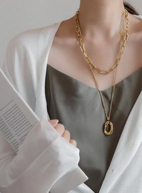 双层小众毛衣链女项链不掉色