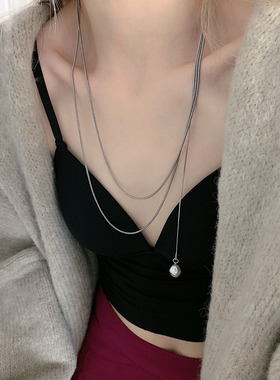 长款蛇骨链项链毛衣链钛钢