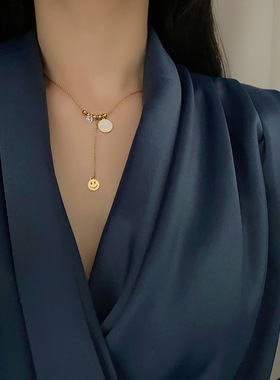 小众笑脸锁骨链女钛钢不掉色